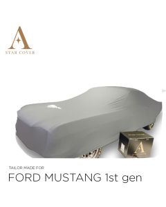 Ford Mustang I 1964-1967 Indoor Autohoes - Zilvergrijs met Pony opdruk